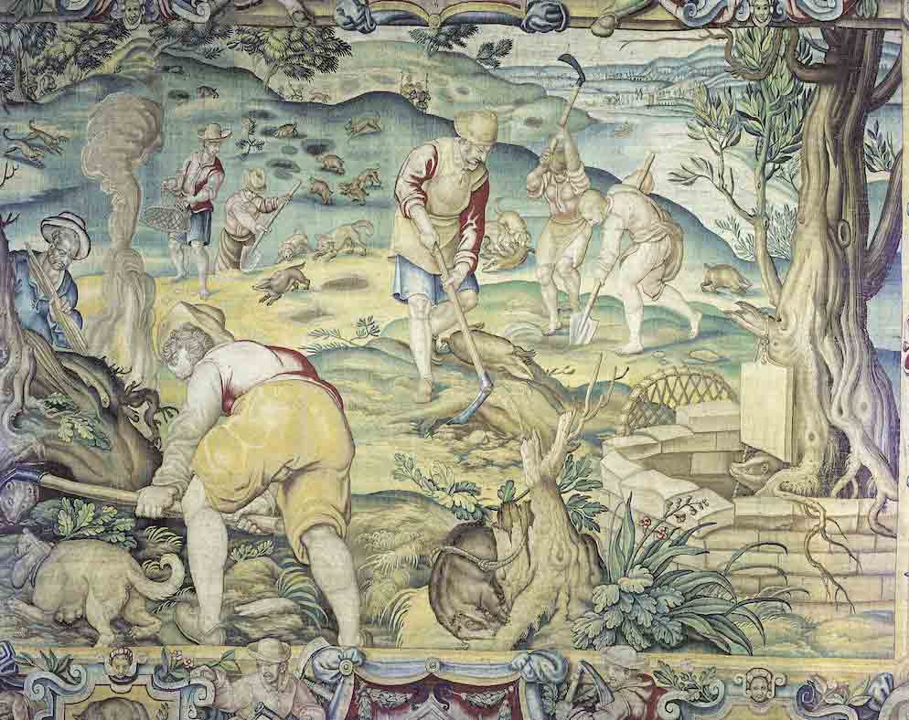 La vénerie sous terre. Tapisserie médicéenne tissée d’après Stradanus