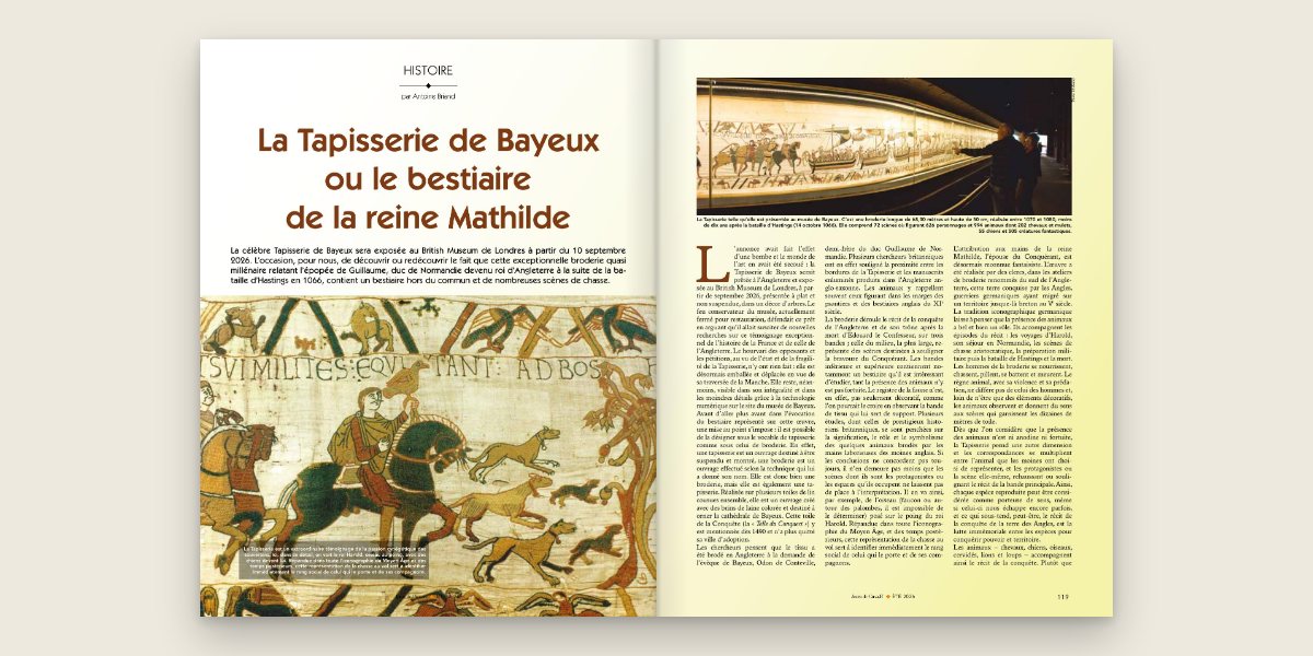 Double page « Histoire » du numéro 104, pages 118 et 119 : la Tapisserie de Bayeux